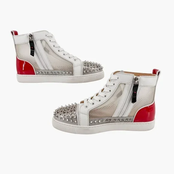 Christian Louboutin Sosoxy Spike Donna Sneakers Size 37 US 7 Mesh High Top White